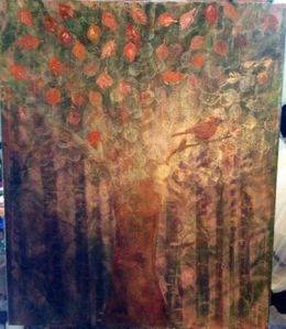Bird in Tree 20 x 24" on canvas Acryllic 2014 Louise Gallagher